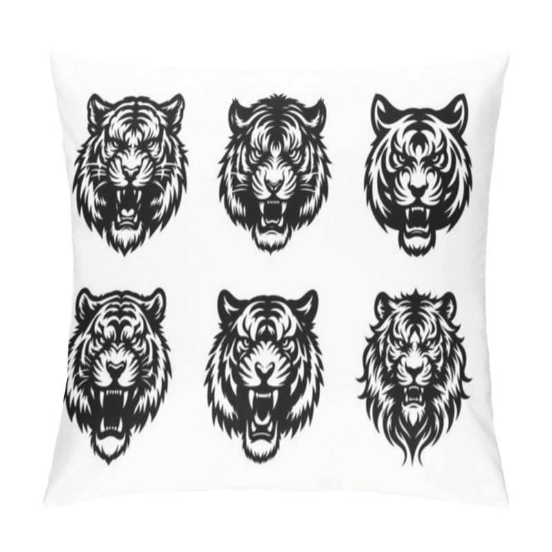 Personality  Tiger Head Vector Silhouette Art Illustration Bundle Set Pillow Covers