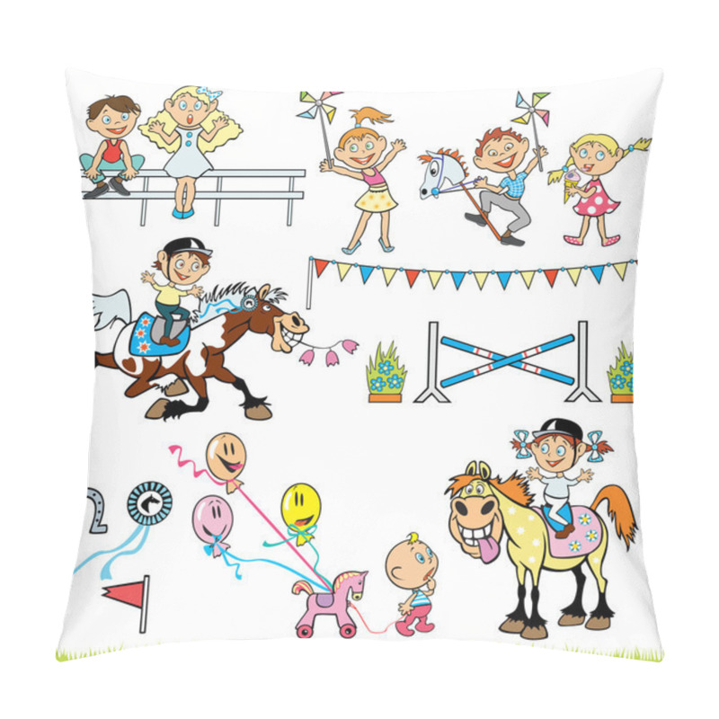 Personality  Vector Set With Children Riders Competition Pillow Covers