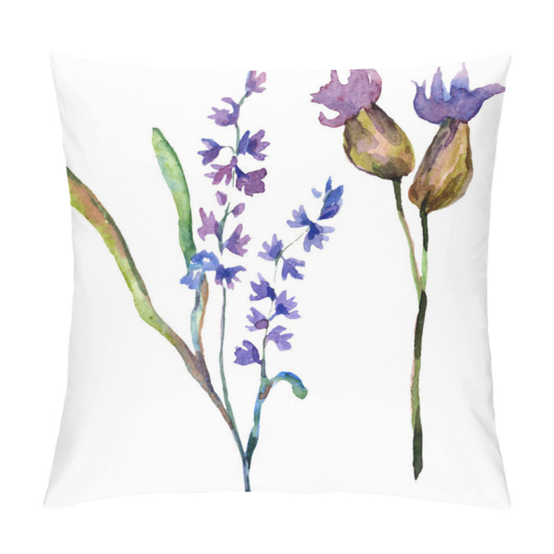 Personality  Purple Lavender Flowers. Wild Spring Wildflowers Isolated On White. Hand Drawn Lavender Flowers In Aquarelle. Watercolor Background Illustration. Pillow Covers