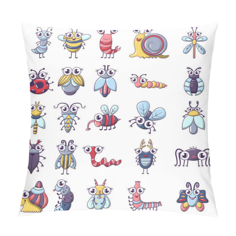 Personality  Bug Funny Insect Icons Set, Cartoon Style Pillow Covers