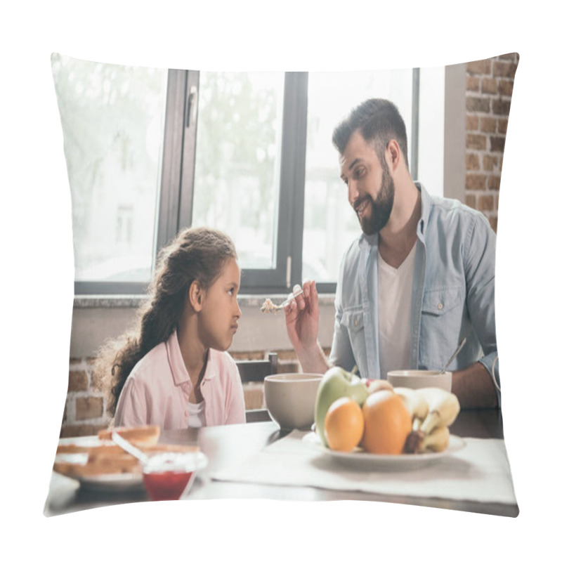 Personality  Father Feeding Girl With Porridge Pillow Covers