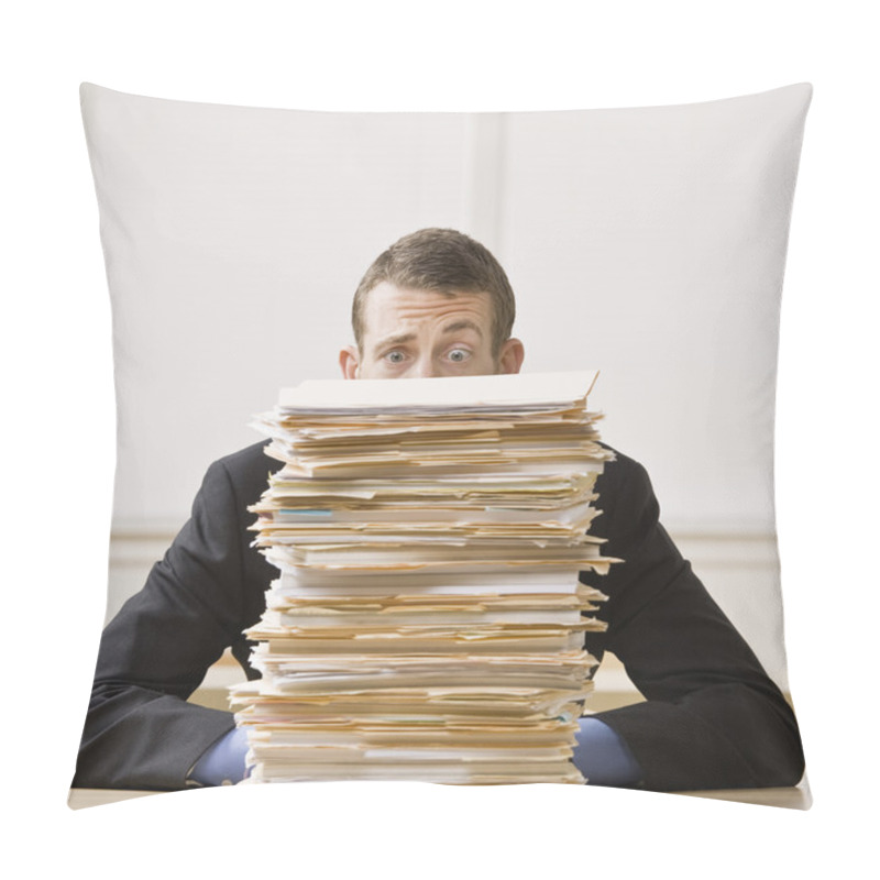 Personality  Businessman Behind Stack Of File Folders Pillow Covers