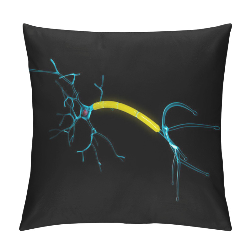 Personality  Neuron Anatomy 3d Illustration, Isolated Black Background. Pillow Covers