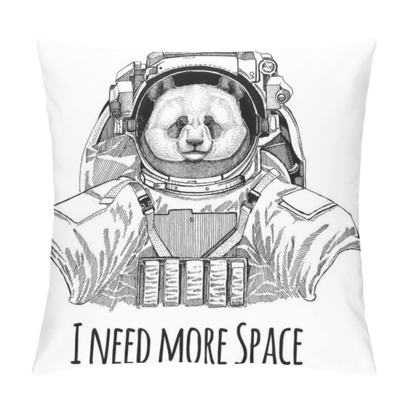 Personality  Panda Bear, Bamboo Bear Wearing Space Suit Wild Animal Astronaut Spaceman Galaxy Exploration Hand Drawn Illustration For T-shirt Pillow Covers