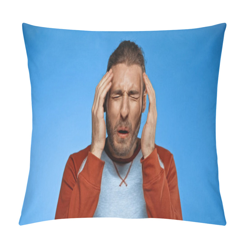 Personality  Disgusted Young Man With Closed Eyes On Blue Pillow Covers