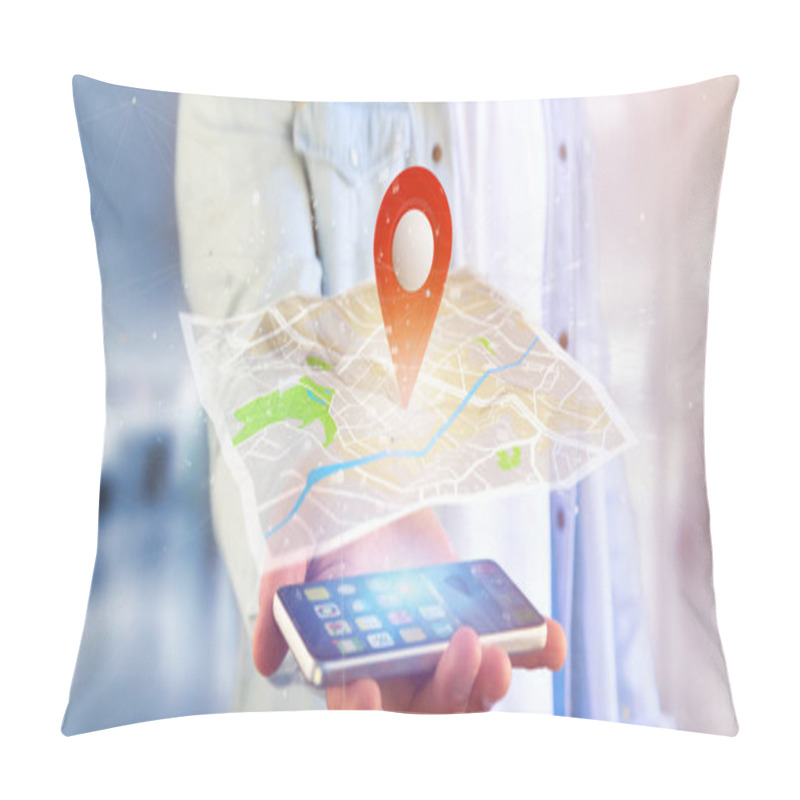 Personality  View Of A Man Holding A 3d Rendering Pin Holder On A Map Pillow Covers