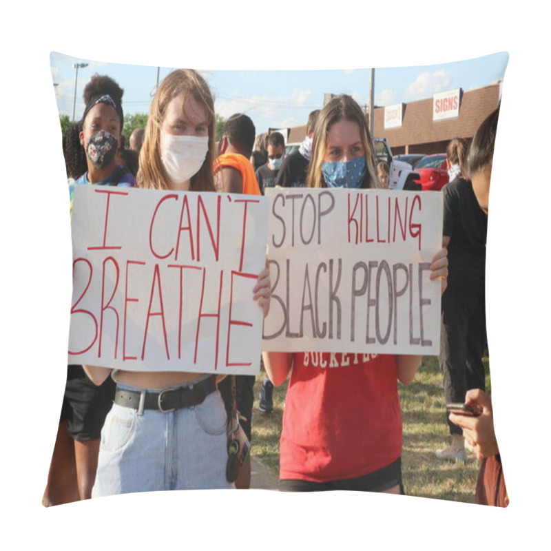 Personality  Pickerington, Ohio June 10, 2020 A Diverse Group Of Protesters Gather In Outrage Of The Death Of African American George Floyd At The Hands Of Police. Pillow Covers