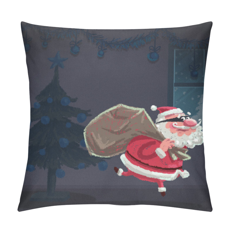 Personality  Cartoon Santa Claus Thief Is Stealing A House At Christmas Pillow Covers