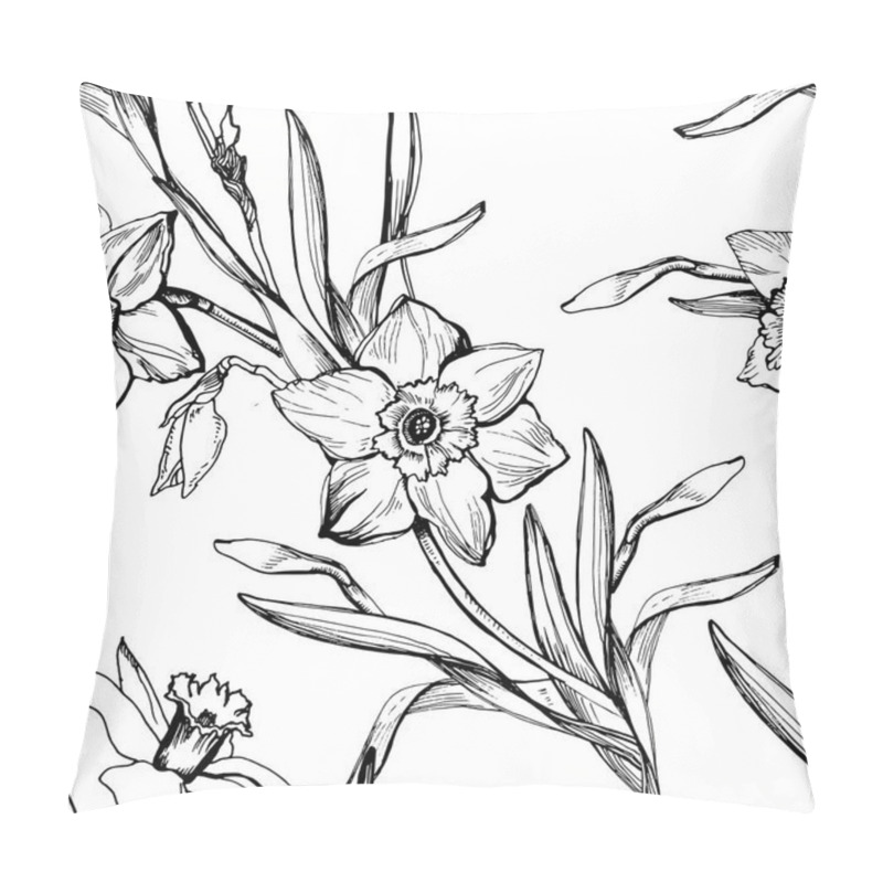 Personality  Monochrome Botanical Seamless Pattern With Hand Drawn Flowers Daffodils. Pillow Covers