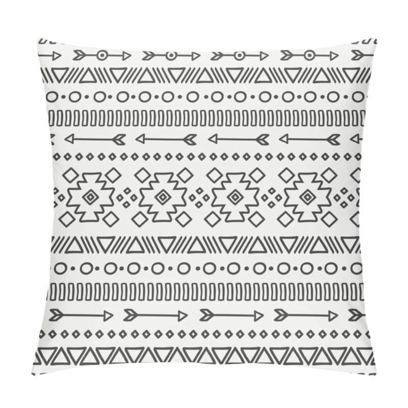 Personality  Hand Drawn Geometric Ethnic Seamless Pattern. Wrapping Paper. Scrapbook Paper. Doodles Style. Tiling. Tribal Native Vector Illustration. Aztec Background. Stylish Ink Graphic Texture For Design. Pillow Covers