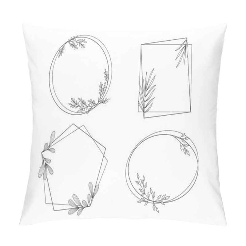 Personality  Collection Of Frames With Outline Leaves Decorative Elements. Hand Drawn Flower Ornaments On Various Frame Shapes. Pillow Covers