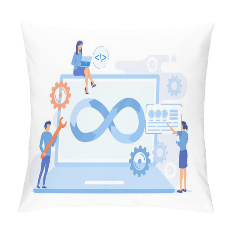 Personality  Programmers Working On Project. Website Development Methodology. Technical Support. DevOps Team, Software Development Team Vector Illustration Pillow Covers