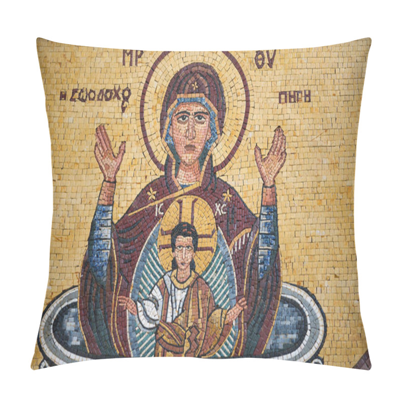 Personality  Madaba, Jordan -August 18, 2012: Mosaic Icon In Saint George's Greek Orthodox Church In Madaba, Jordan. Church Was Rebuilt In 1800s And Houses Many Famous Mosaics. Pillow Covers