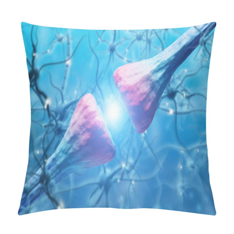 Personality  Abstract Image Of Pink And White Diagonal Neurons Over Blue Background With Nervous Cells. Concept Of Science And Medicine. 3d Rendering Double Exposure Pillow Covers