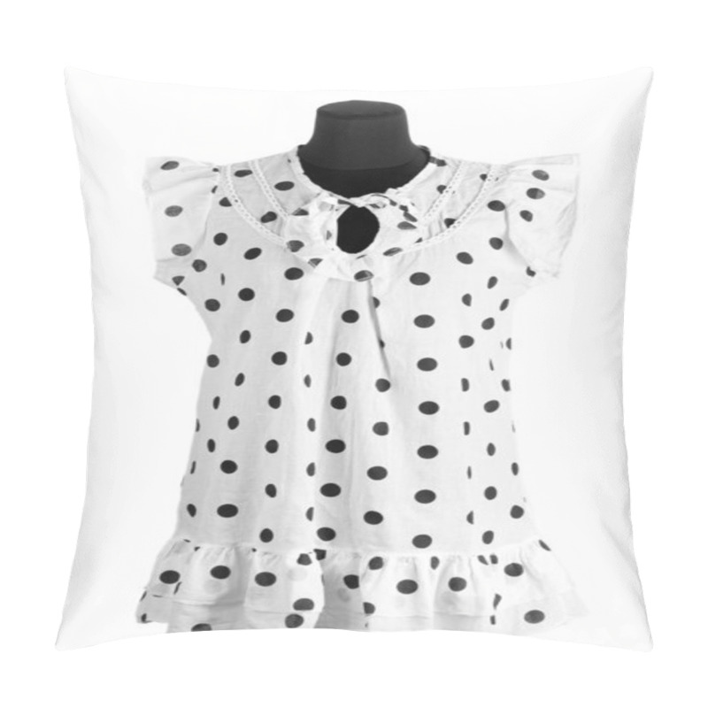 Personality  Woman White Black Polka Dot Dress On Mannequin On White Background Pillow Covers