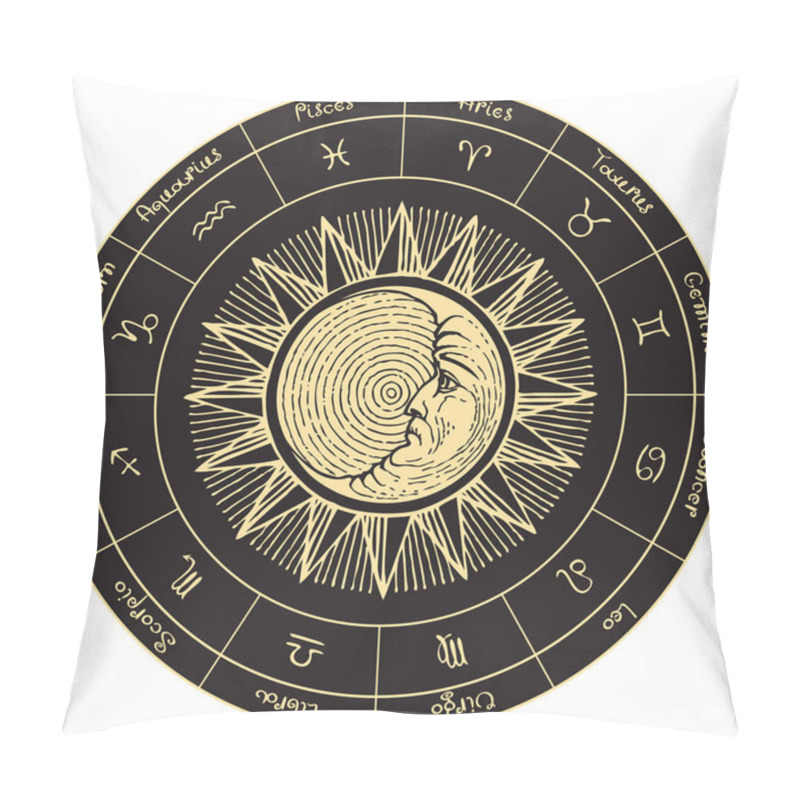 Personality  Circle Zodiac Signs With Sun And Moon Pillow Covers