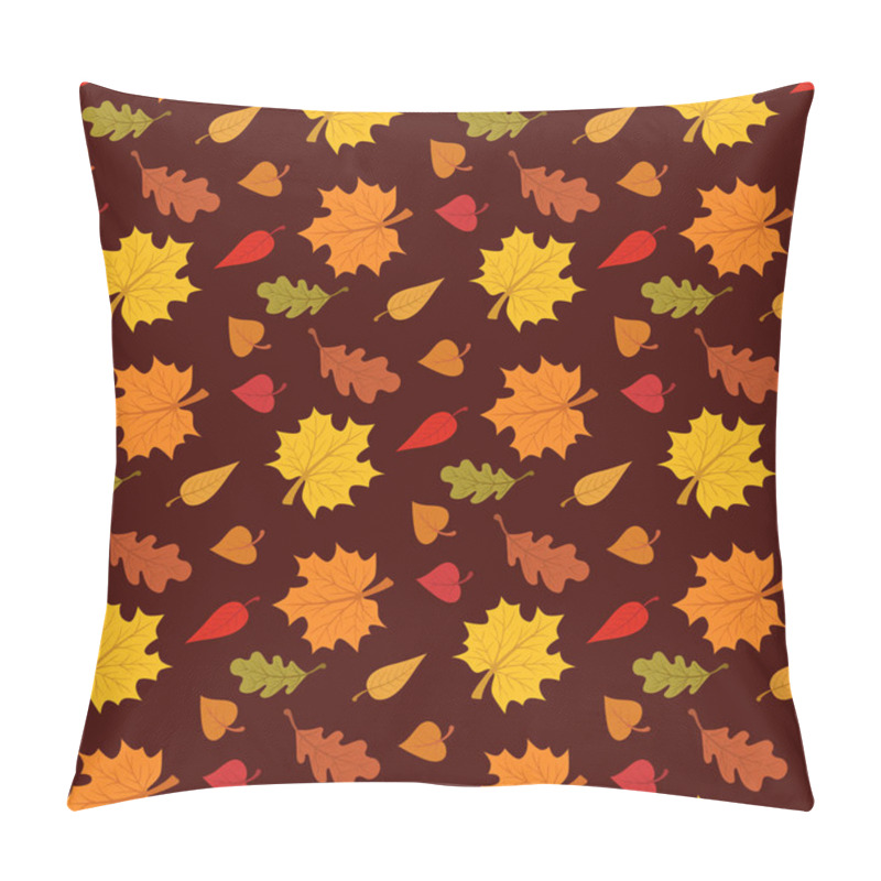 Personality  Fall Season Seamless Pattern With Leafs On Brown Background Vector Illustration Pillow Covers