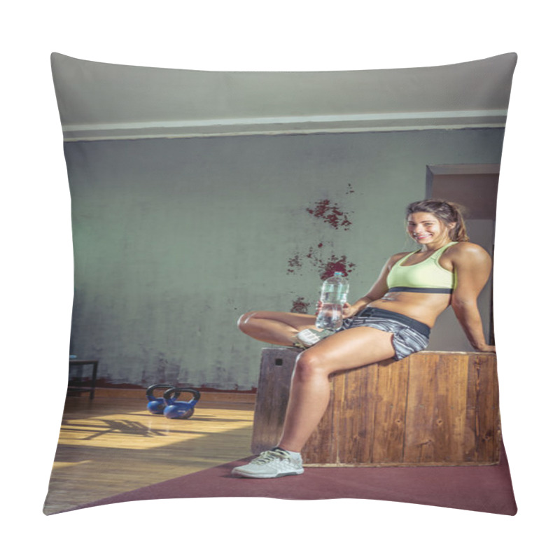 Personality  Exhausted Gym Girl Drinking Water. Pillow Covers