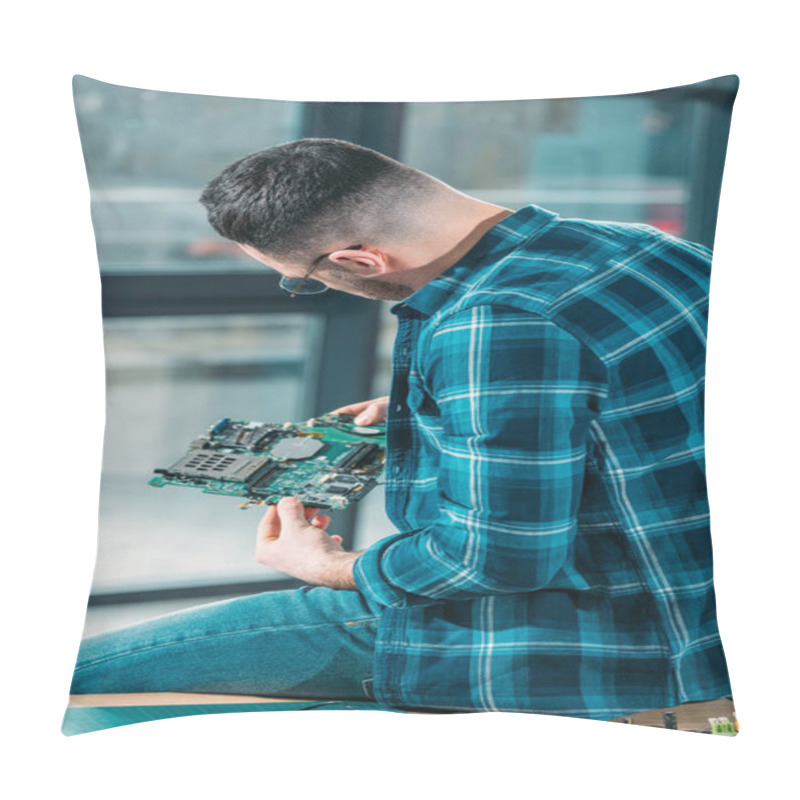 Personality  Rear View Of Engineer Looking At Circuit Board Pillow Covers