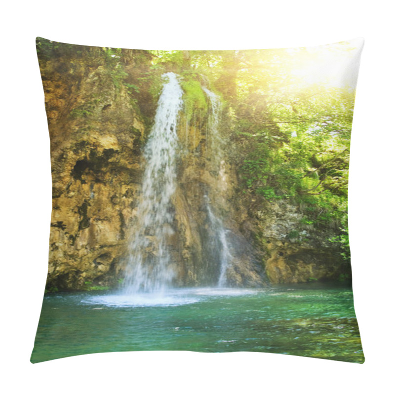 Personality  Sunrise Over Waterfall In Wild Forest Pillow Covers