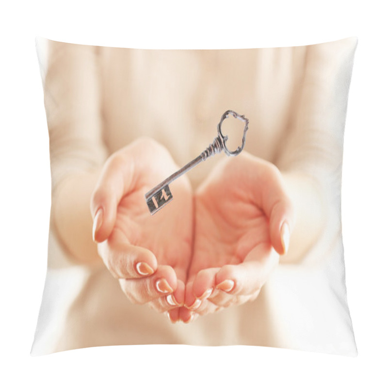 Personality  Female Hands With Key Isolated On White Pillow Covers