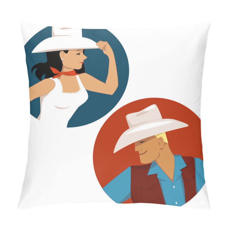 Personality  Cowgirl And Cowboy Round Portrait Badges Pillow Covers