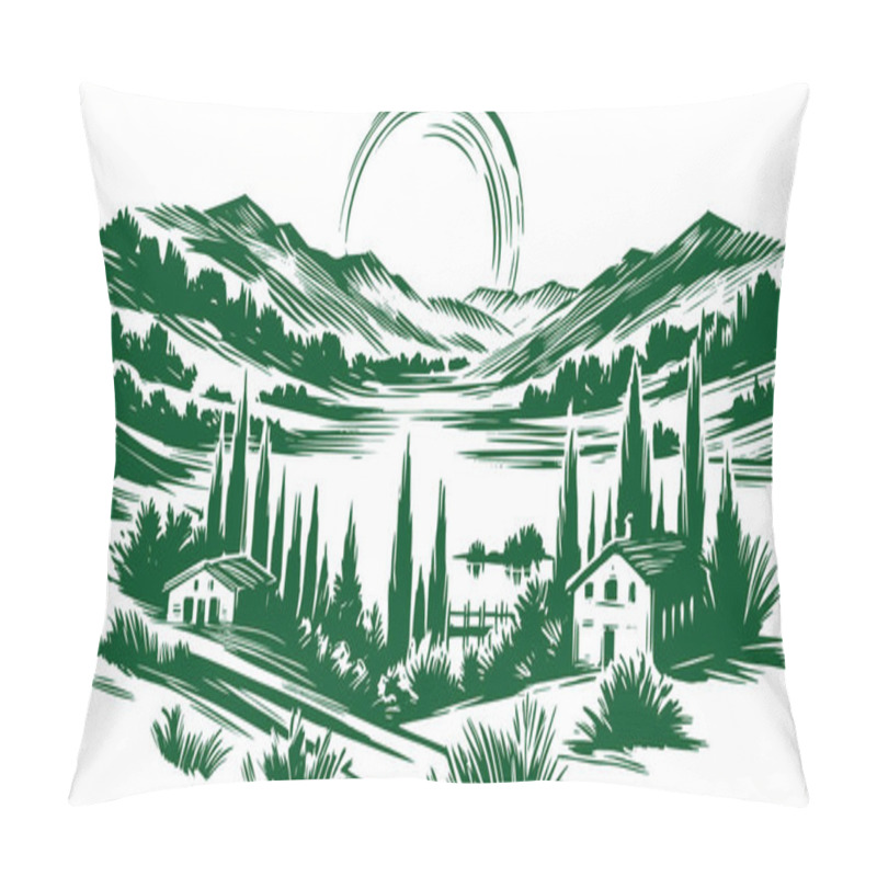 Personality  Vector Illustration With Mountain Landscape And Forest In Minimalist Style Silhouette Drawing Pillow Covers