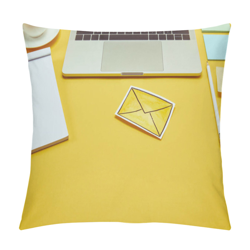 Personality  Paper Stickers, Message Sign And Laptop On Yellow Surface Pillow Covers