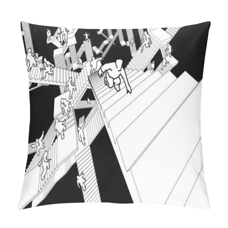 Personality  Lost And Confused Running Upwards And Downwards A Labyrinth Of Stairs Pillow Covers