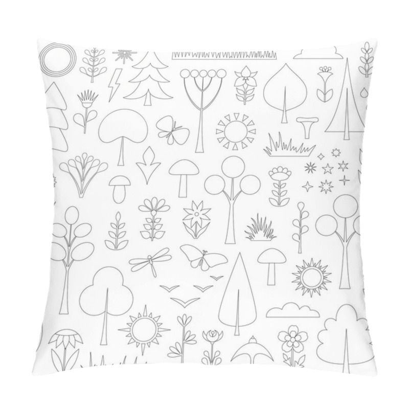 Personality  Set Of Forest Elements In Outline Style. Vector Linear Icons Of Plants. Pillow Covers