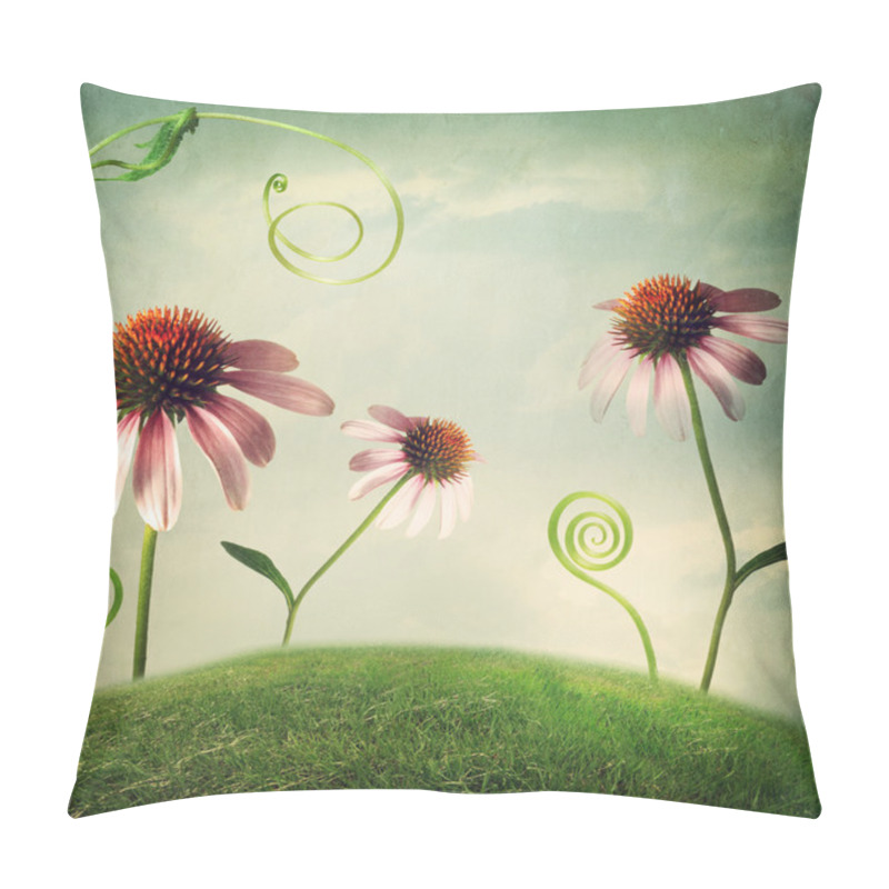 Personality  Echinacea Flowers In Fantasy Landscape Pillow Covers