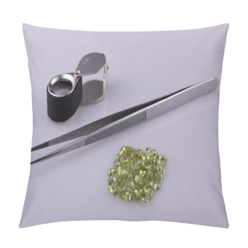 Personality  Faceted Natural Peridot. Pillow Covers