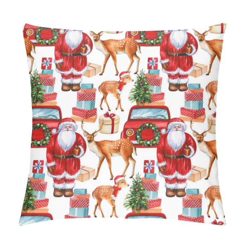 Personality  Deer, Santa Claus, Cars And Gifts, Winter Holidays Seamless Pattern, Christmas Background, Digital Paper Pillow Covers