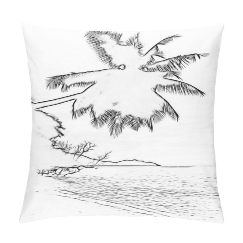 Personality  Stylized Silhouette Of Palm On A Tropical Beach. Outline Sketch Pillow Covers