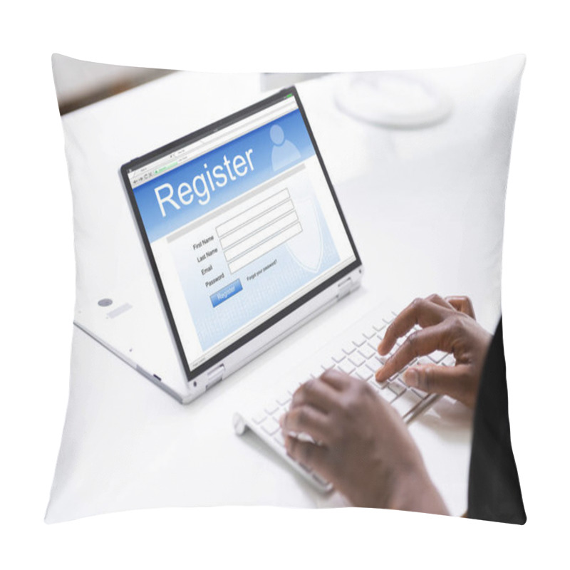 Personality  Online Web Registration Form On Website Using Laptop Pillow Covers