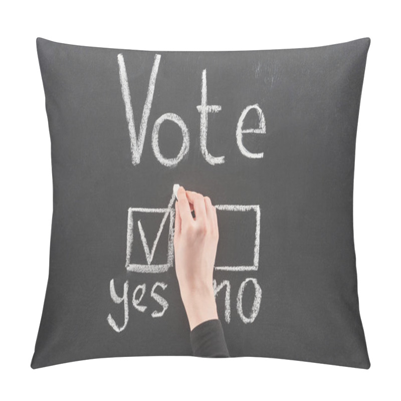 Personality  Top View Of Voter Putting Check Mark Near Yes Word On Black Chalkboard Pillow Covers