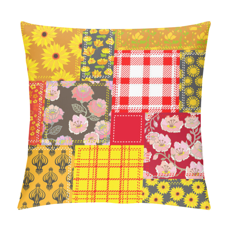 Personality  Yellow Patchwork With Checkered Fabrics, Damask Print And Floral Motifs Pillow Covers