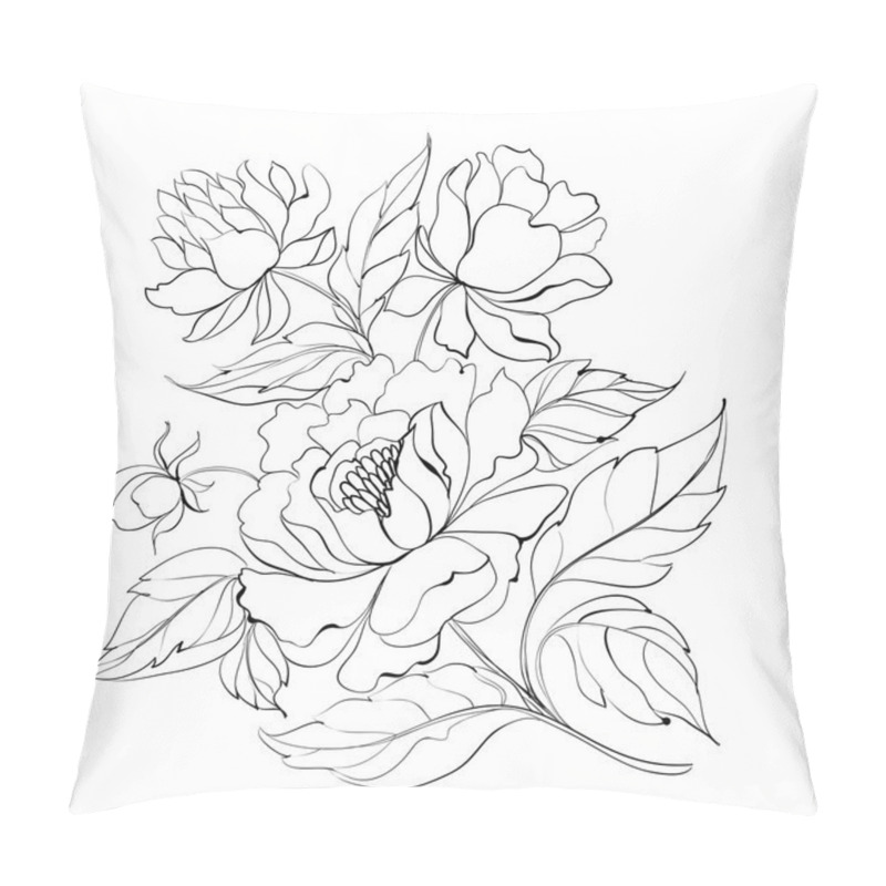 Personality  Ink Painting Of Peony. Pillow Covers