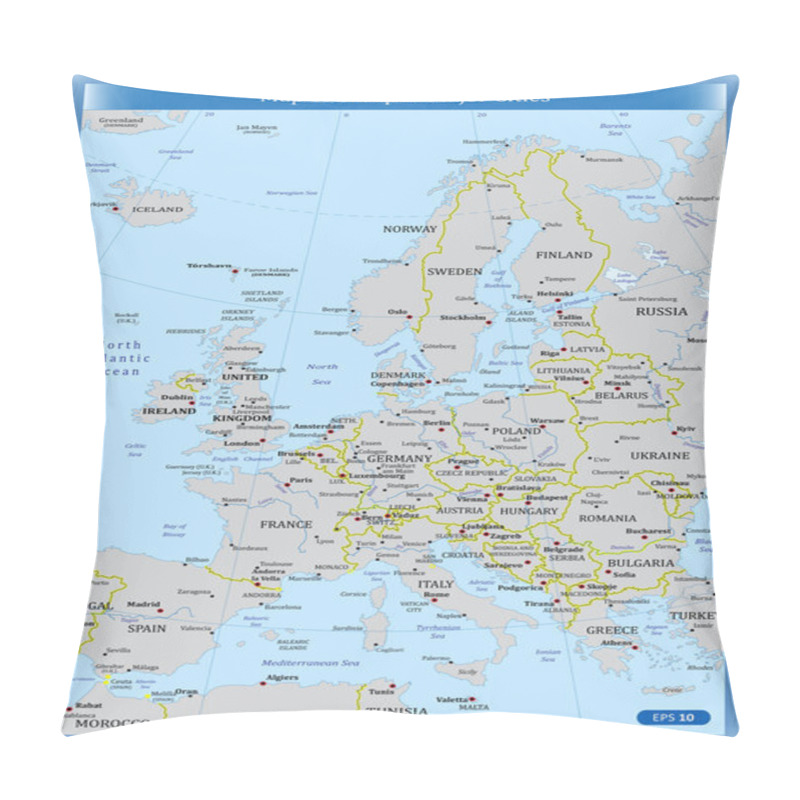 Personality  Map Of Europe - Major Cities Pillow Covers