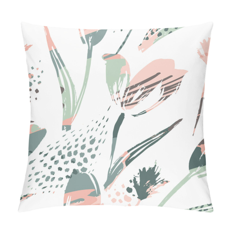 Personality  Abstract Floral Seamless Pattern Tulips .Trendy Hand Drawn Textures Pillow Covers