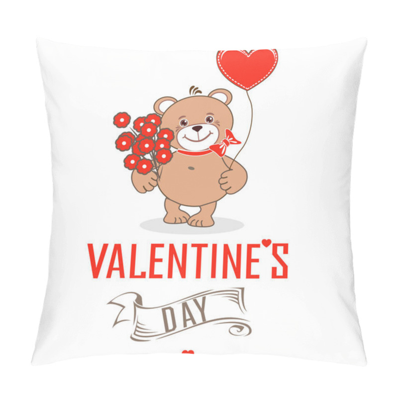 Personality  Valentine's Day. Teddy Bears With Hearts. Vector Illustration. Pillow Covers