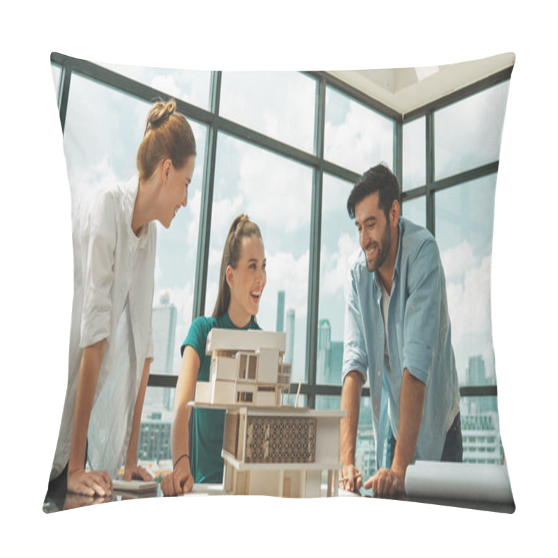 Personality  Smart Architect Team Discussion About House Design While Handsome Male Worker Present Idea By Using Laptop. Group Of Professional Engineer Sharing, Brainstorming Design. Business Design. Tracery Pillow Covers