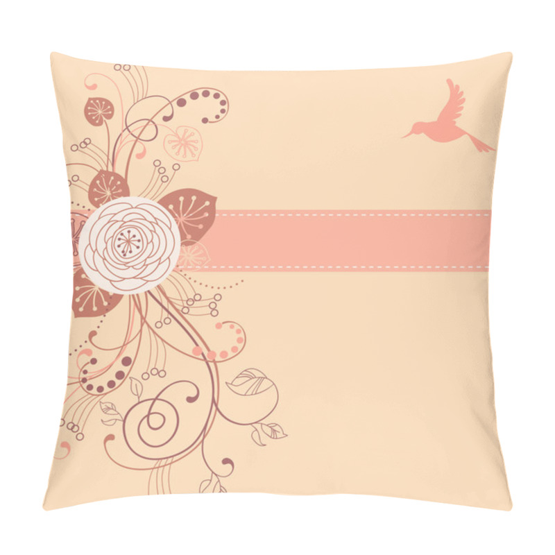 Personality  Card With Flowers, Bird, Ribbon Pillow Covers