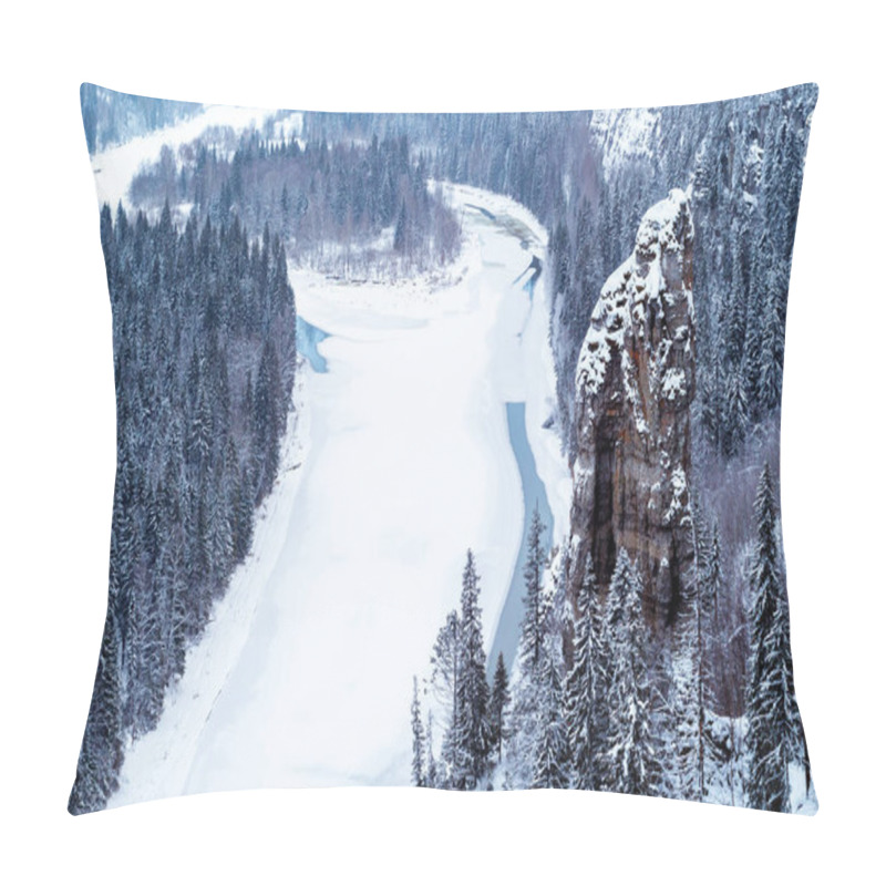 Personality  Top View Of A Frozen River In A Snowy Wooded Rocky Canyo Pillow Covers