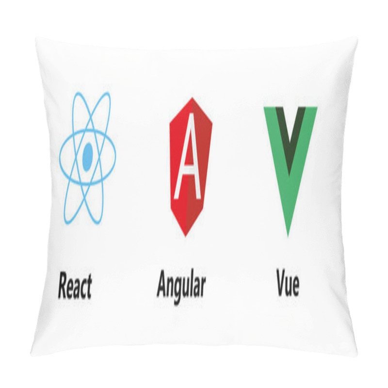 Personality  Vector Collection Of Web Development Shield Signs: React Js, Angular And Vue Js. Pillow Covers