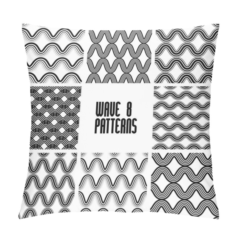 Personality  Waves Black And White Seamless Patterns Set, Geometric Vector Ba Pillow Covers