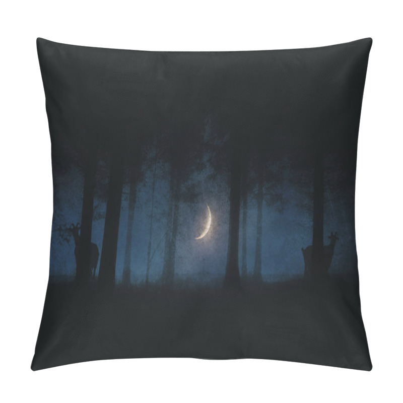 Personality  Scary Forest At Night With Moon And Goats Pillow Covers