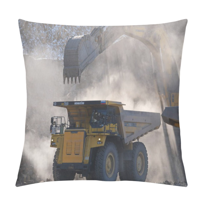 Personality  Khabarovsk Territory / Russia - 03.22.2018 : Special Equipment Works On The Territory Of The Gold Mine And Delivers Raw Materials. The Albazino Deposit  Pillow Covers