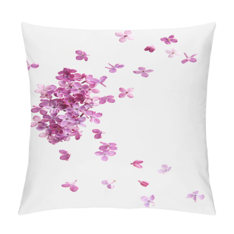 Personality  Lilac Blossoming Flowers On White Background. Pillow Covers