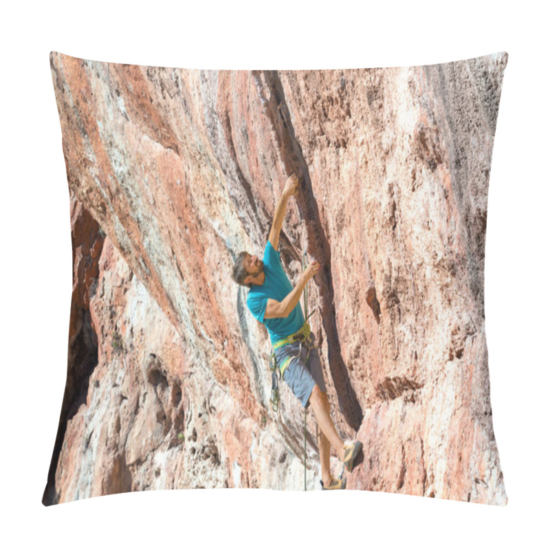 Personality  Climber Hanging On Rock Pillow Covers